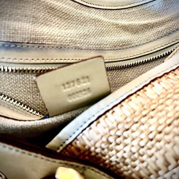 VINTAGE GUCCI PELLAM BAG RAFFIA (White Gold Horsebit) - Picture 5 of 10